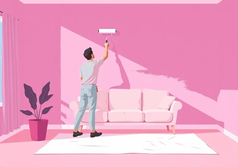 Peintre appliquant la peinture au rouleau sur un mur de salon